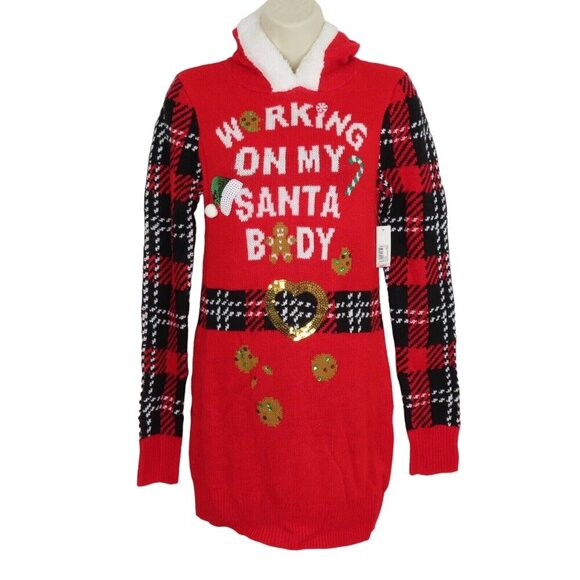No Boundaries Small Working on My Santa Body Pullover Hoodie Sweater Dress NEW - Picture 1 of 9